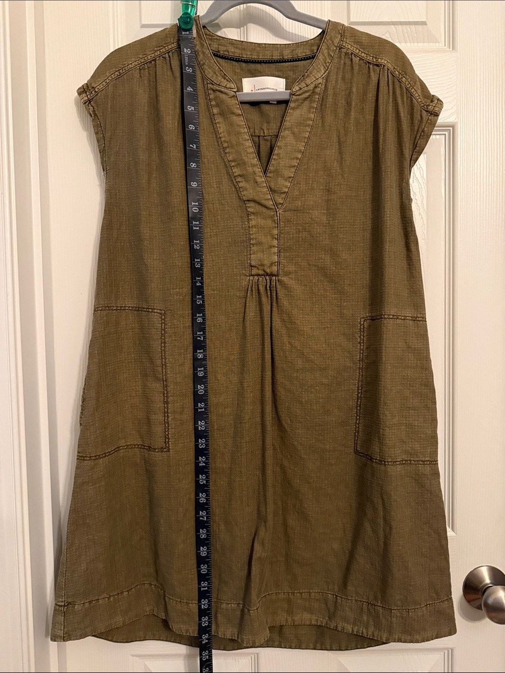 Anthropologie Olive-Textured Linen/Cotton Dress - XS - Picture 8 of 8